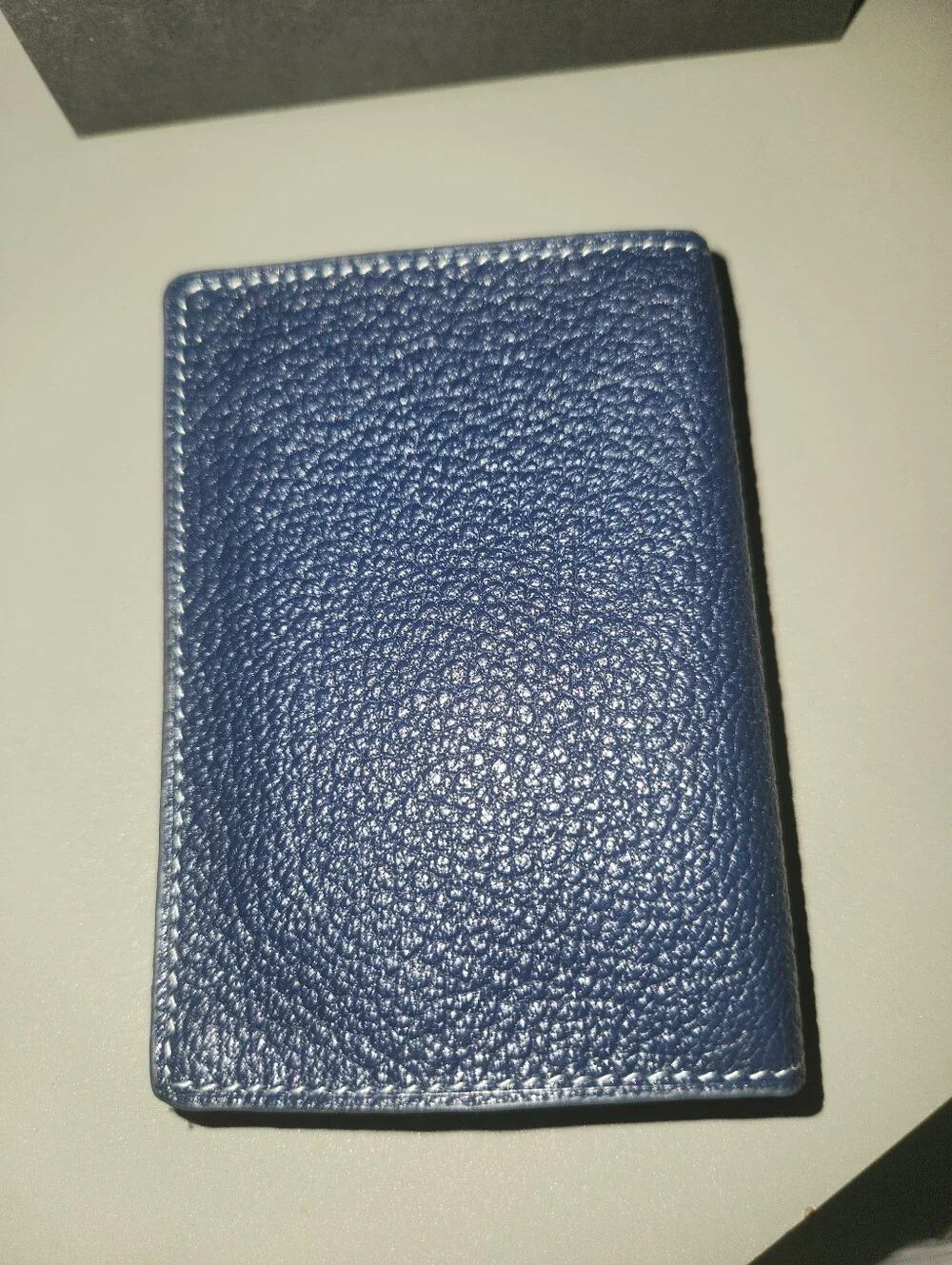 Tumi Navy Pebbled Leather Card & Key Holder with Silver Tone Logo